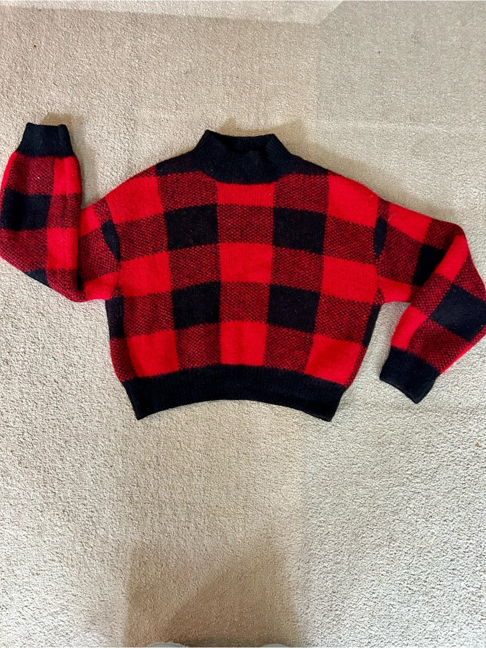 Art Class Cozy Red & Black Buffalo Plaid Cropped Turtleneck Sweater